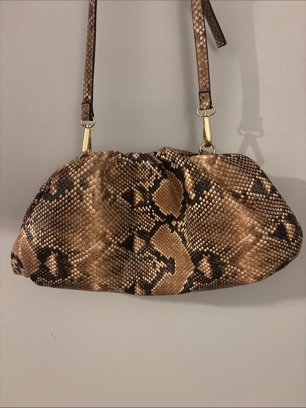INC International Concepts Brown Snake-Print crossbody Bag with Gold Hardware